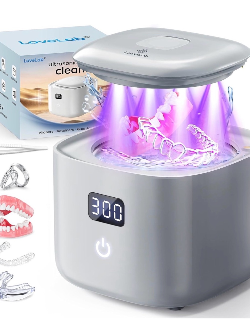 Love Ultrasonic & UV Cleaner for Aligners and Dental Appliances - Silver